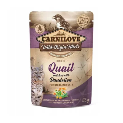 vutimaitseline kassitoit kotis Carnilove Quail & Dandelion 85g