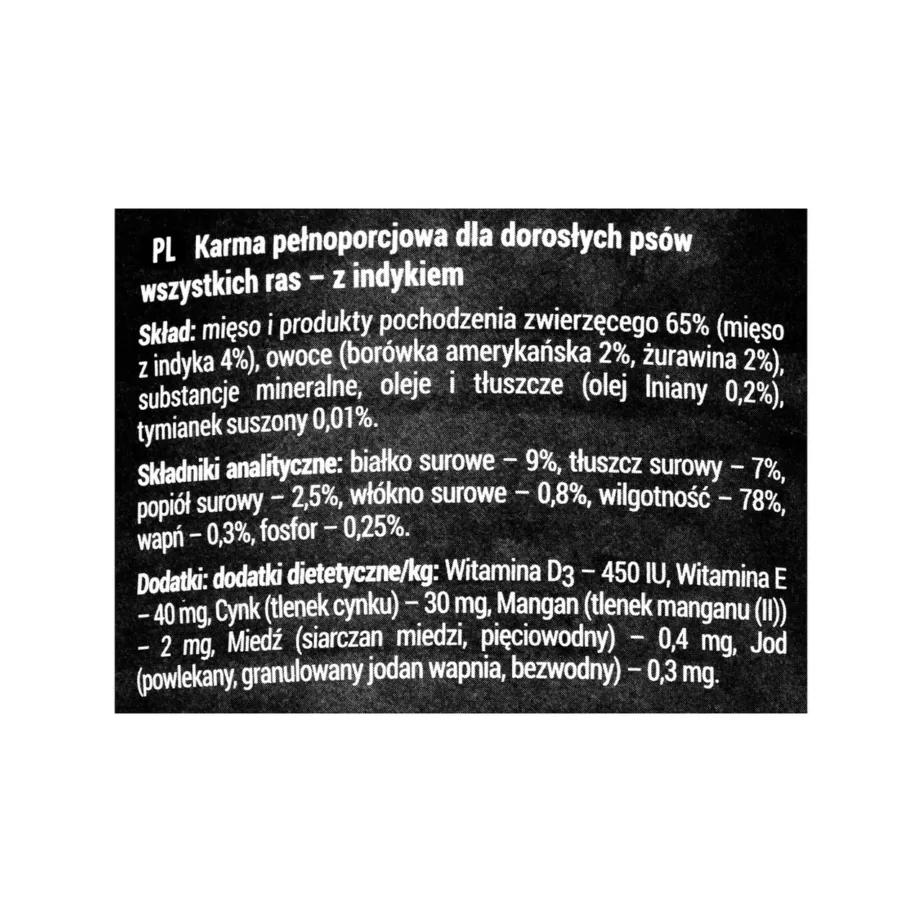 kalkuniga teraviljavaba koeratoit 400g koostisosade silt