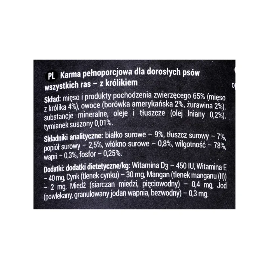 Jänesega märg koeratoit 400g koostisosade silt