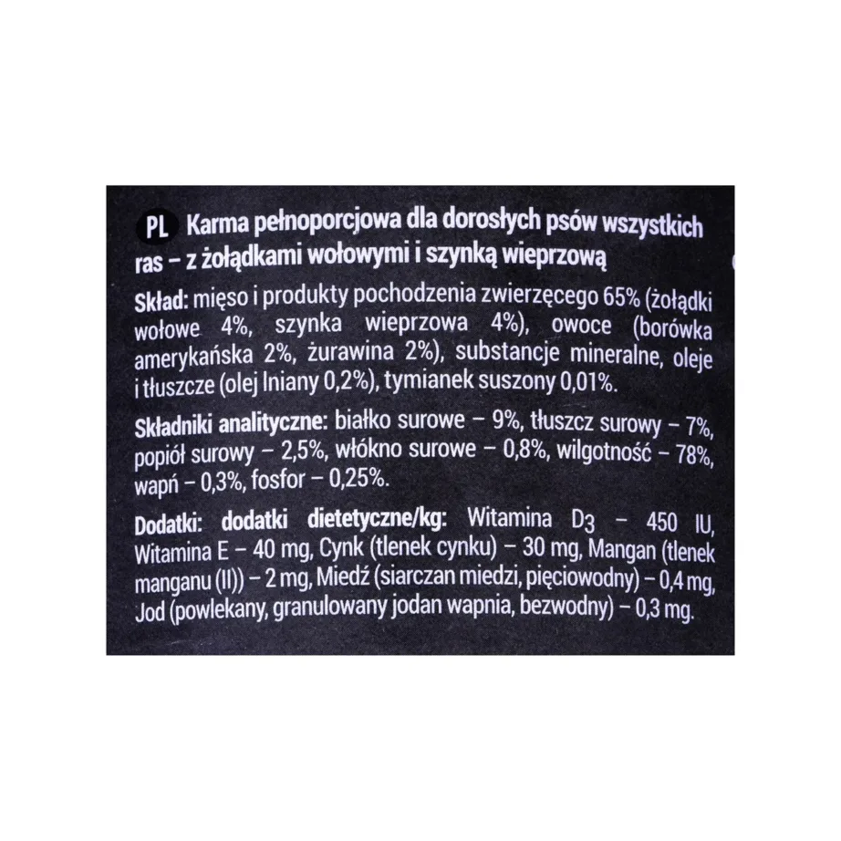 veiselihaga märg koeratoit 400g toiteväärtuse silt
