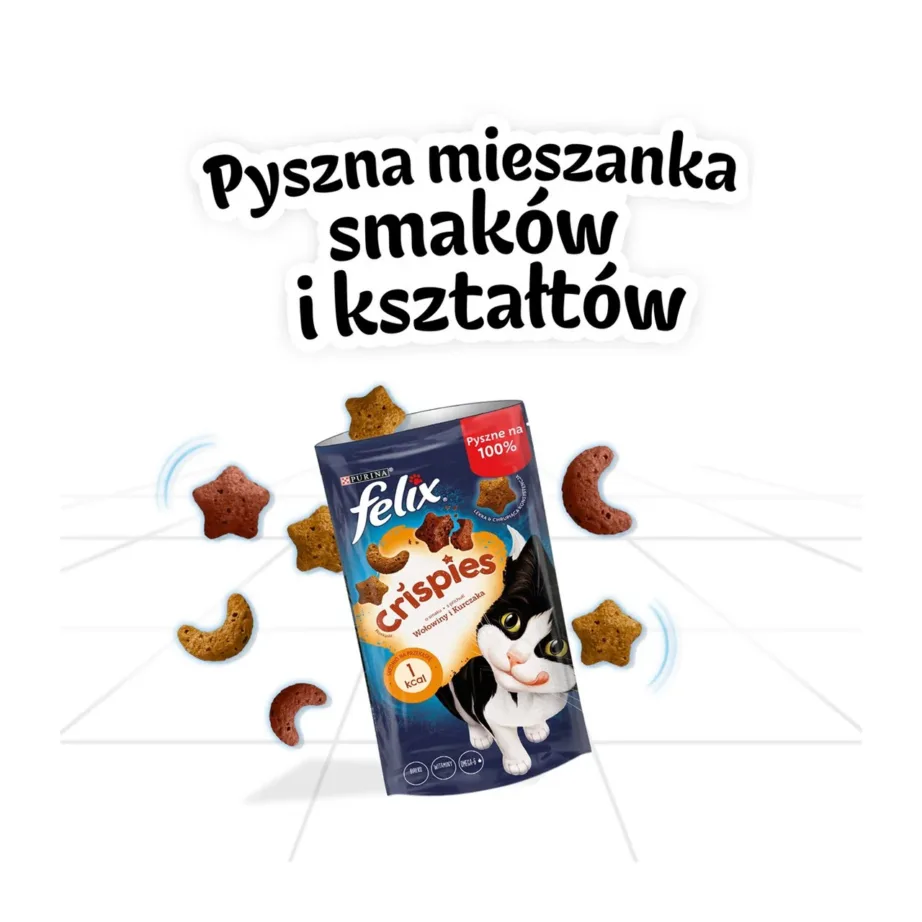 Felix Crispies veise- ja kanamaitseline kassi lihamaisu vitamiinidega 45 g – 2