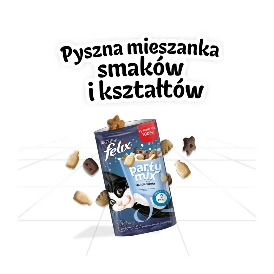 Purina Felix Party Mix Dairy Delight 60g piimamaitseline ja linnulihamaitseline kassimaius täiskasvanud kassile – 5