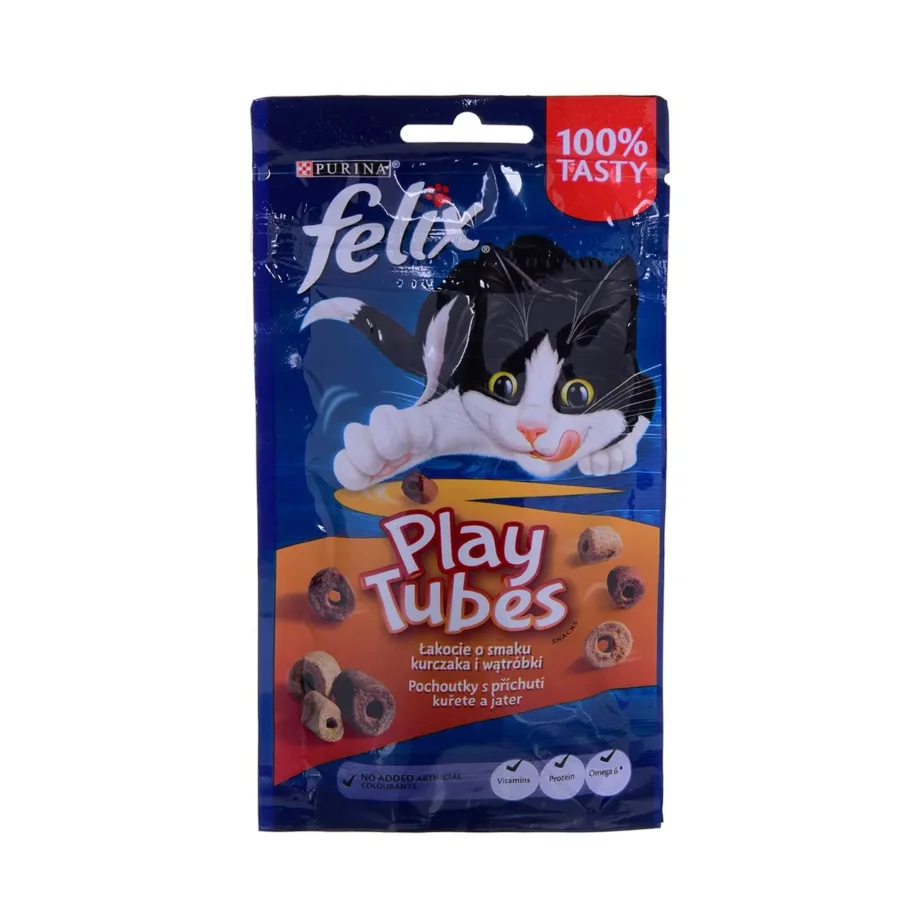 Purina Felix Play Tubes 50 g kanaliha ja maksaga kassimaius täiskasvanud kassile