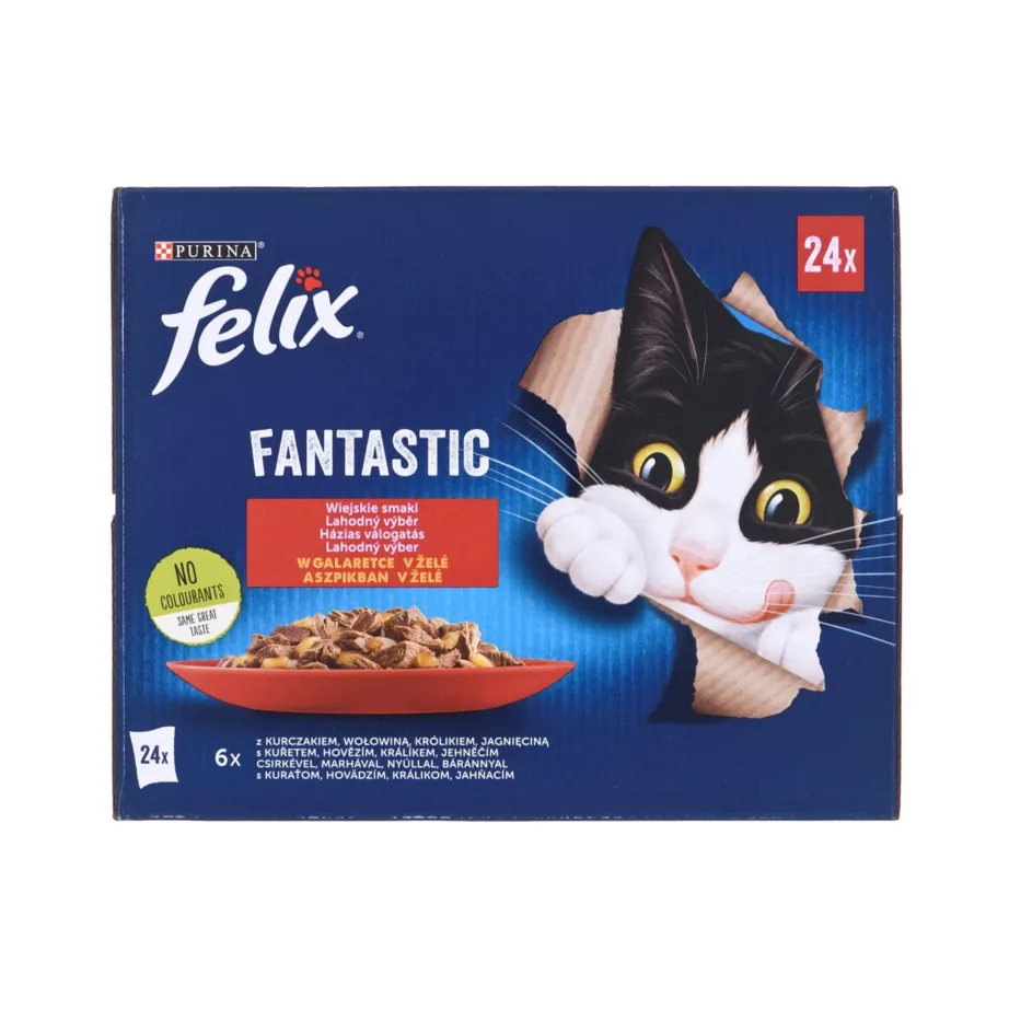PURINA Felix Fantastic 24x85g veise-, kana-, jänese- ja lambalihaga märgtoit täiskasvanud kassidele – 4