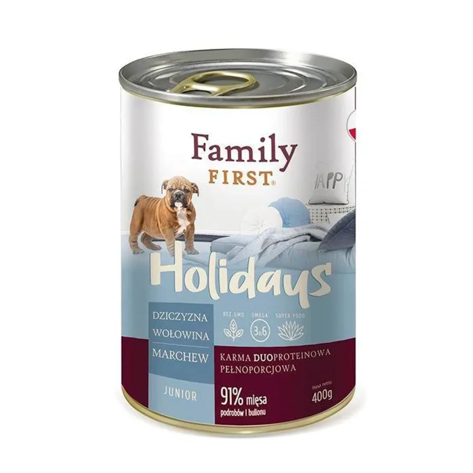 Family FIRST FF-19081 400 g märgtoit punahirve, veiseliha ja porgandiga kutsikatele igas suuruses koertele