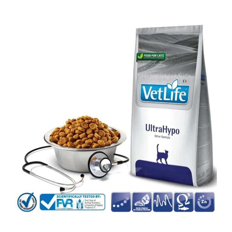 hüdrolüüsitud kalaga kassitoit Farmina Vet Life 2 kg ja toidukauss