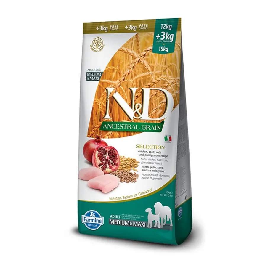 Farmina N&D Ancestral Grain 15 kg kuivtoit kanaga täiskasvanud keskmist kasvu koertele