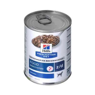 toiduallergiaga koera märgtoit Hill's Prescription Diet z/d ülapildiga purk