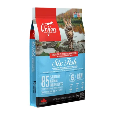 Orijen six fish kassitoit 5,4 kg esivaade, kass loodusvaates