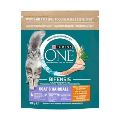 Purina One Bifensis Coat & Hairball kana kuivtoidu pakk 800 g
