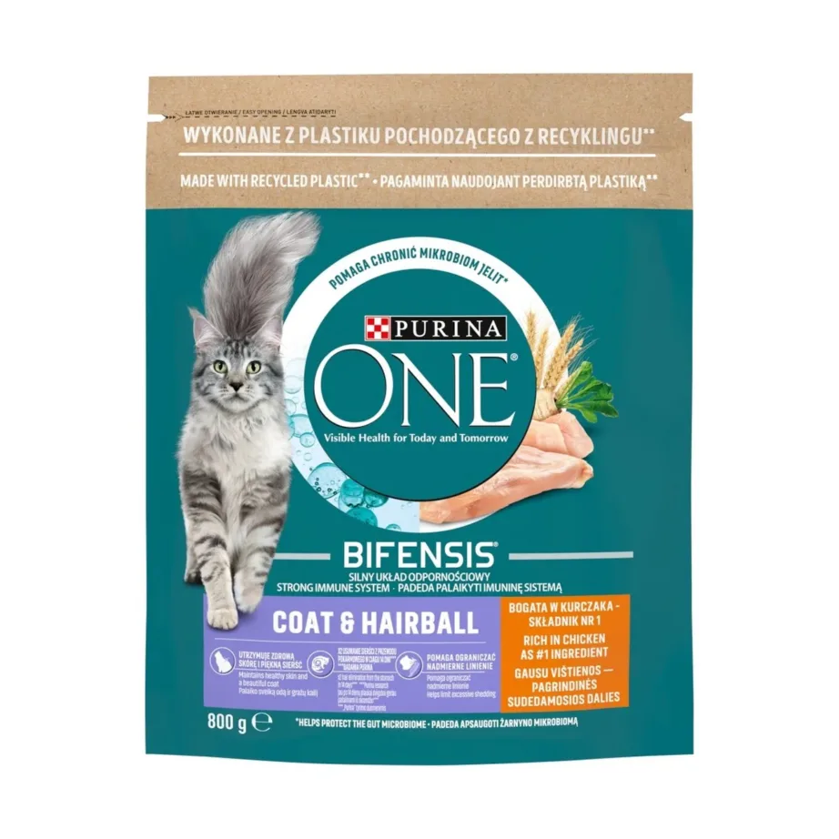 Purina One Bifensis Coat & Hairball kana kuivtoit karvapallidega kassidele 800 g