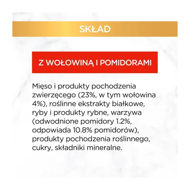 Purina Gourmet Gold koostis veiseliha ja tomatiga infotahvlil