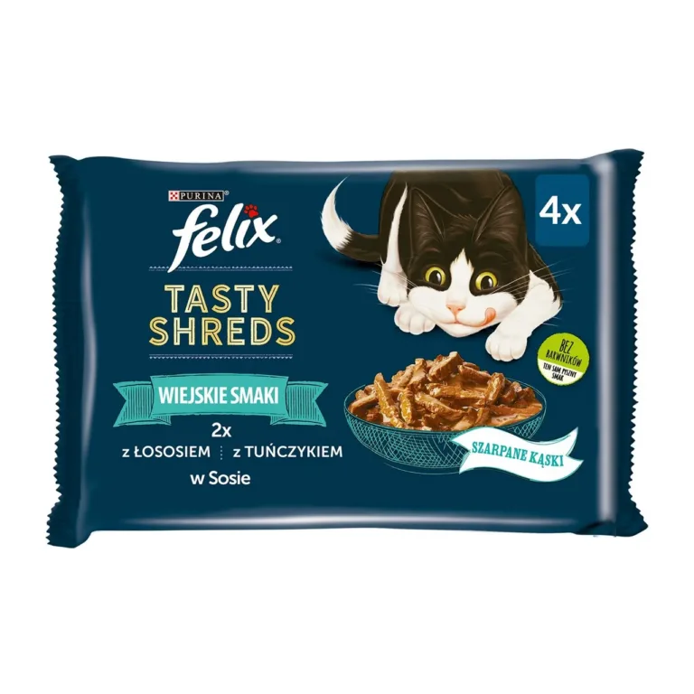 Felix Tasty Shreds märgtoit kassile lõhe ja tuunikalaga 4x80g pakk