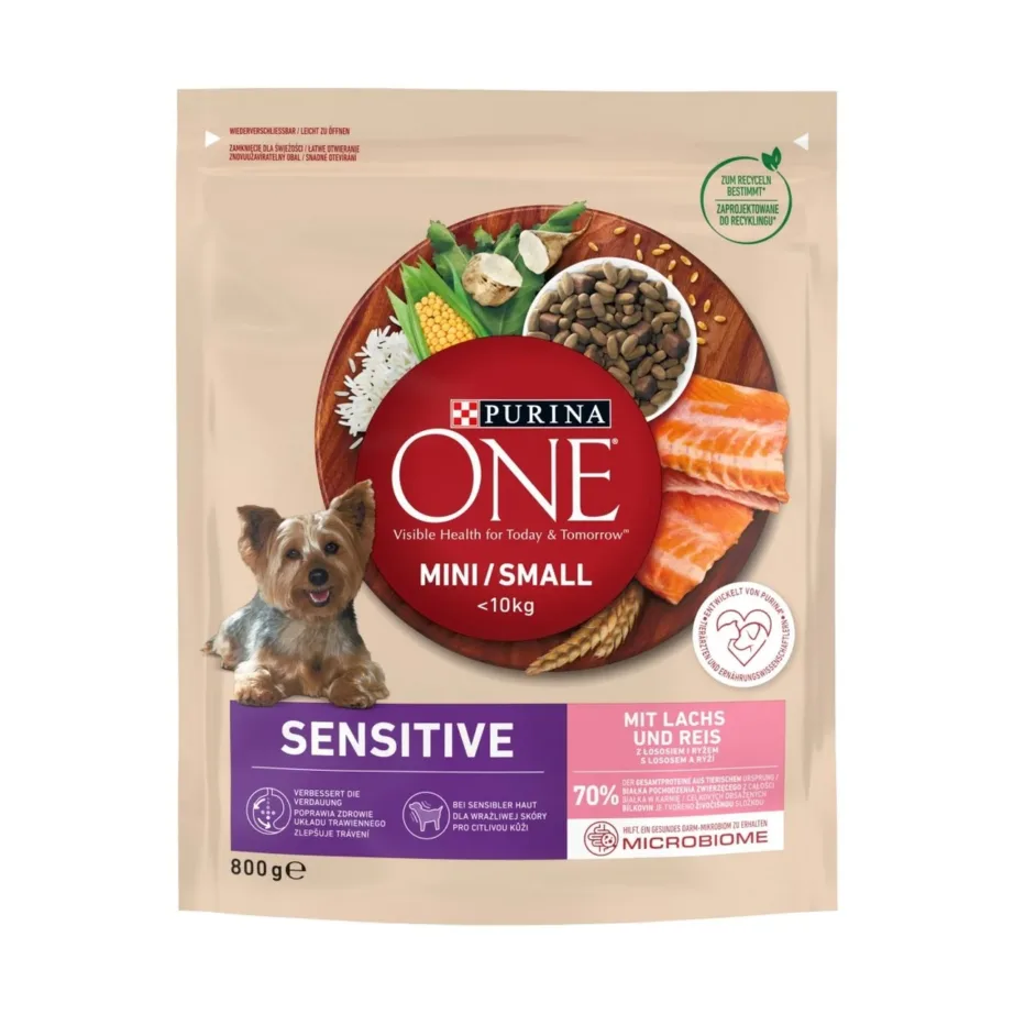 Purina ONE Mini/Small Sensitive lõhega kuivtoit väikestele vanematele koertele 800 g