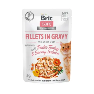 kalkuni ja lõhega kassitoit Brit Care Fillets in Gravy