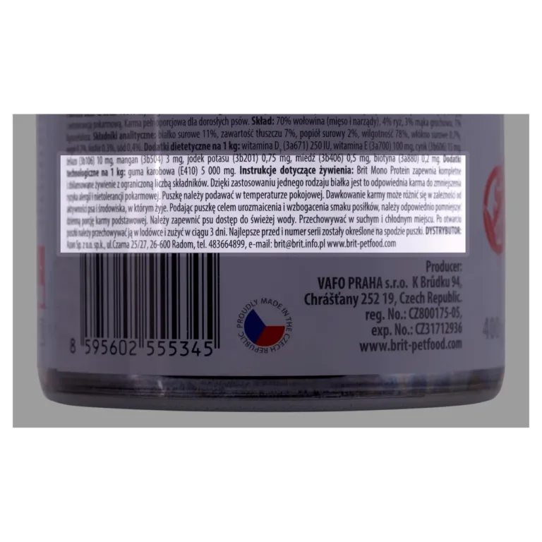 Brit Mono Protein Beef & Rice gluteenivaba veiselihakonserv koertele koostise info