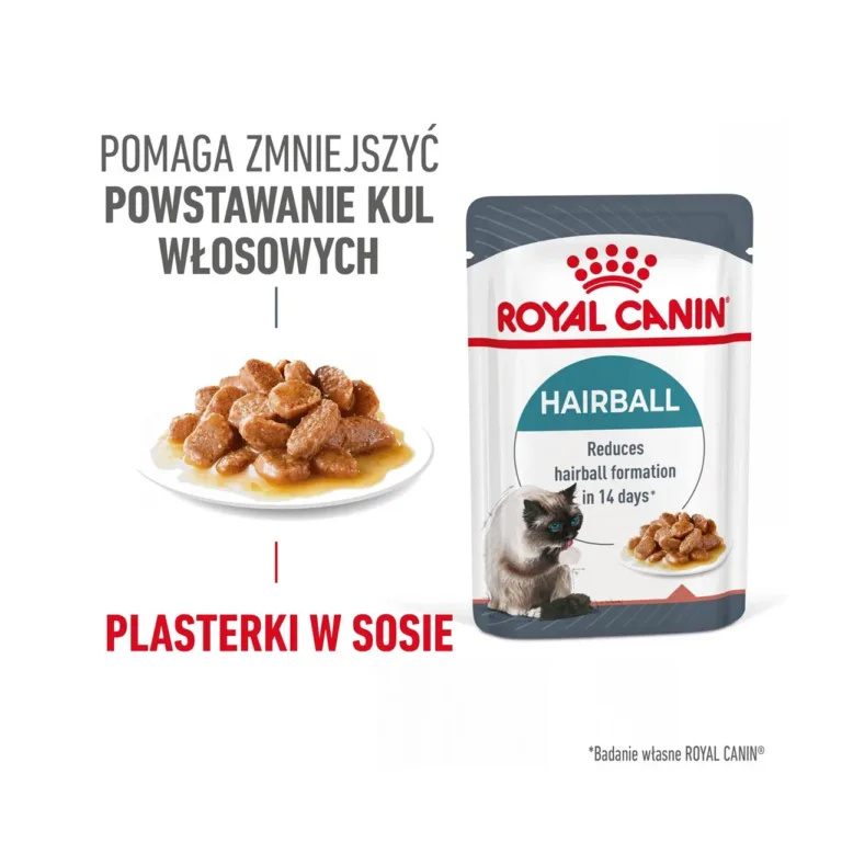 Karvapallide vastane märgtoit kassile kastmes lihatükkidega