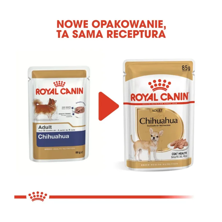 Royal Canin Chihuahua märgtoidu uue ja vana pakendi võrdlus