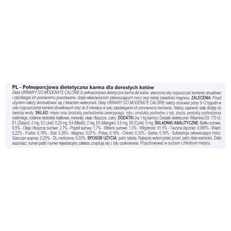 Royal Canin Urinary S/O kassitoidu karp külgvaates