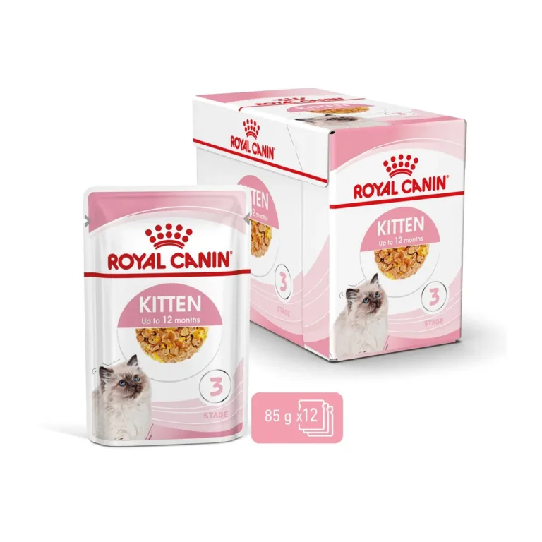 Royal Canin Kitten märgtoidu karp ja ühe portsjoni pakk