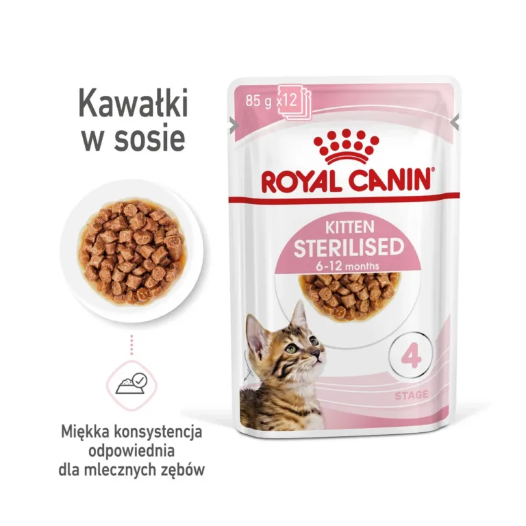 Royal Canin märgtoidu tükid kastmes lähiplaanis taldrikul