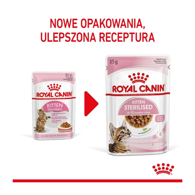 Steriliseeritud kassipoeg ja Royal Canin kauss kanatoiduga