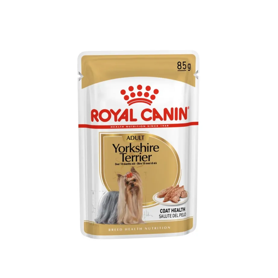 Royal Canin Yorkshire Terrier Adult 85 g märgtoit täiskasvanud väikest tõugu koertele nahka ja karvkatet toetavate vitamiinidega – 4
