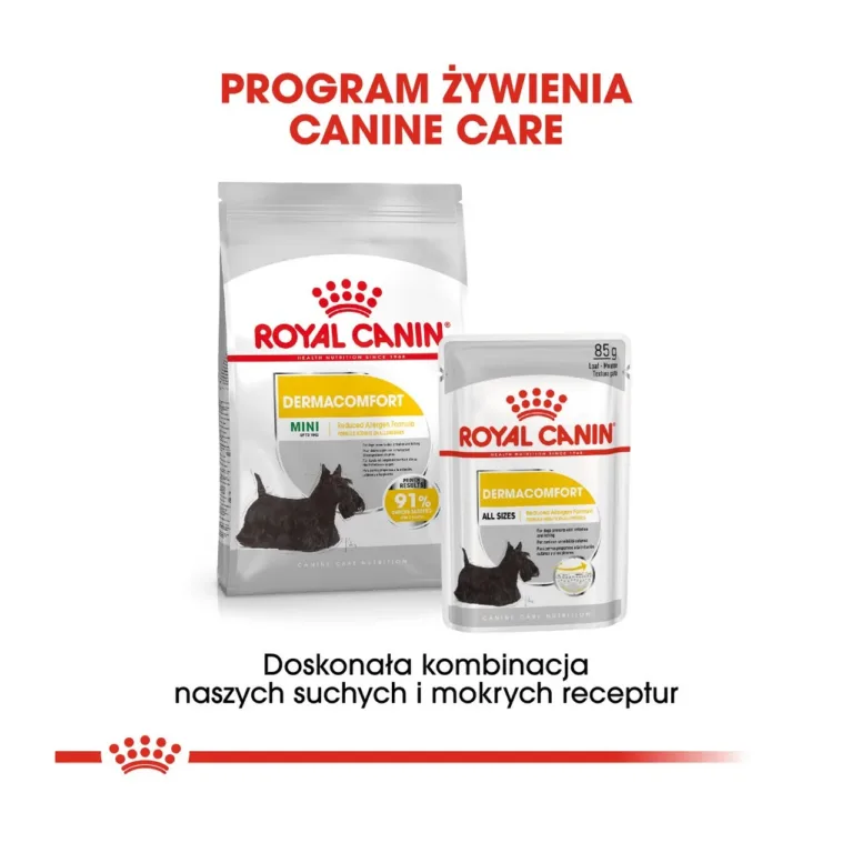 Royal Canin Dermacomfort linnulihaga märgtoidu tekstuur taldrikul