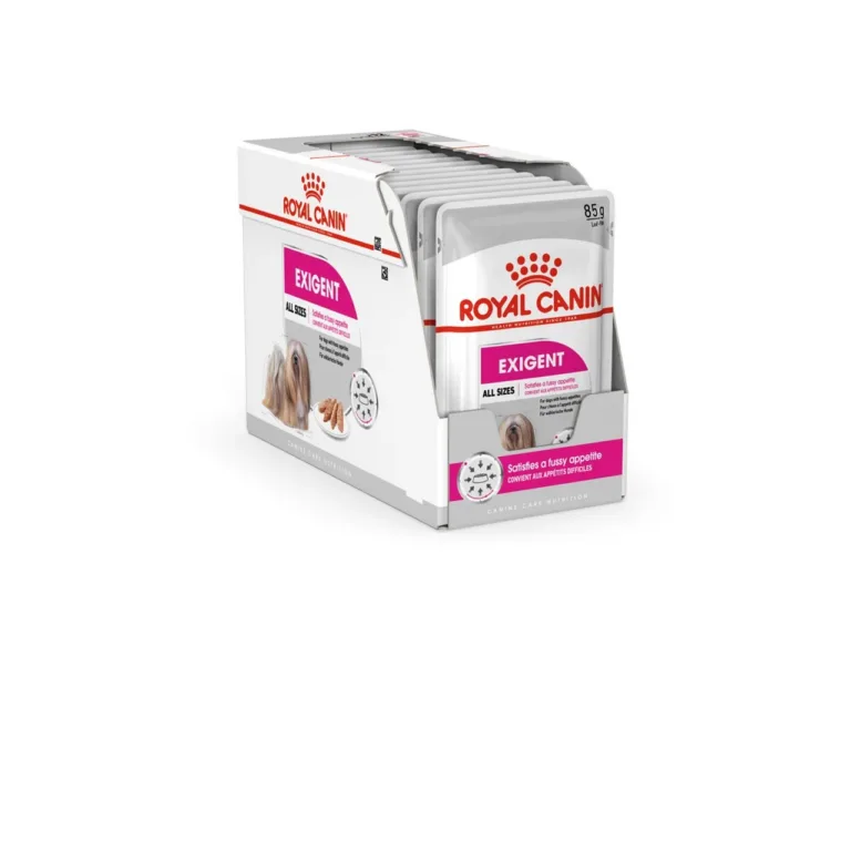 Avatud Royal Canin Exigent märgtoidu karp, kotikesed sees