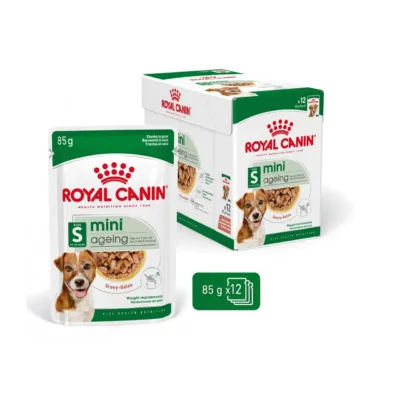 Royal Canin Mini Ageing märgtoit väikestele eakatele koertele pakendiga