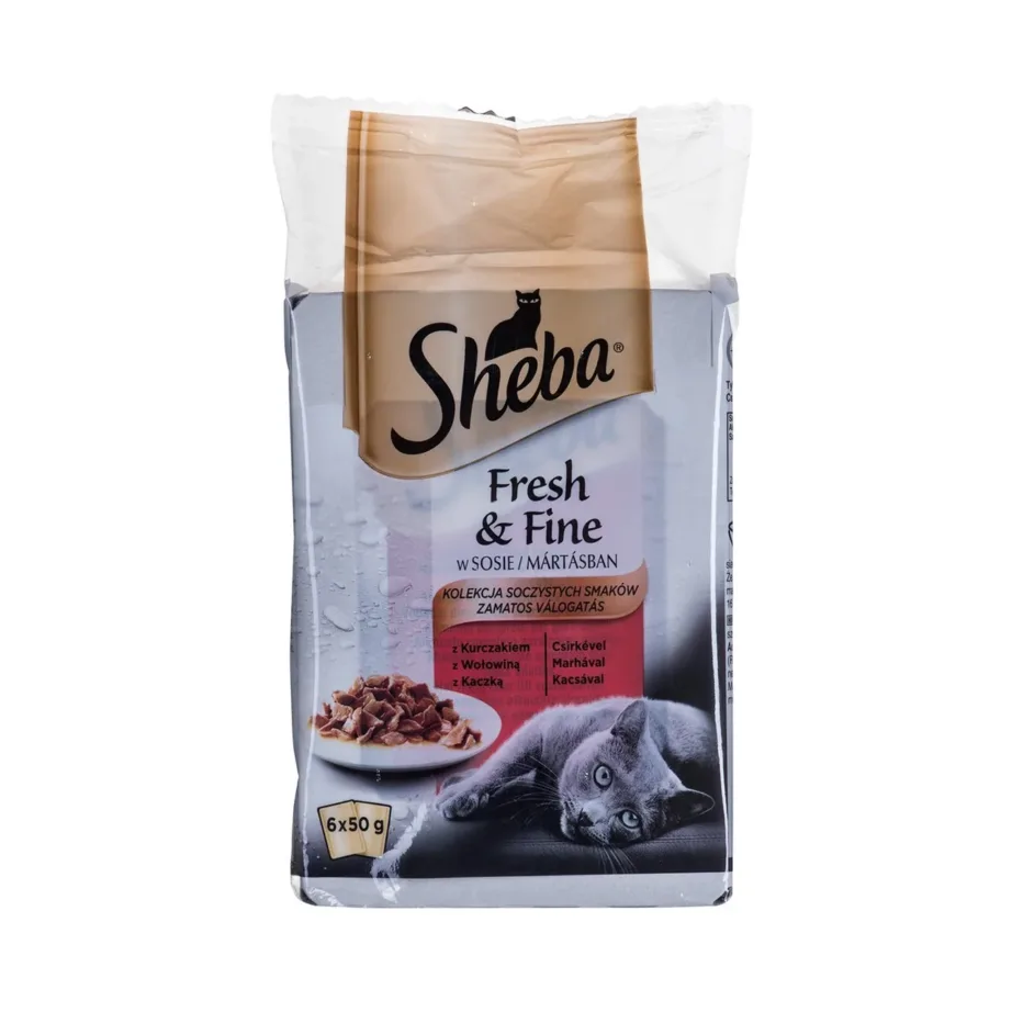 Sheba Fresh & Fine 6x50g kana- ja veiselihaga täissööt kassidele, märgtoit