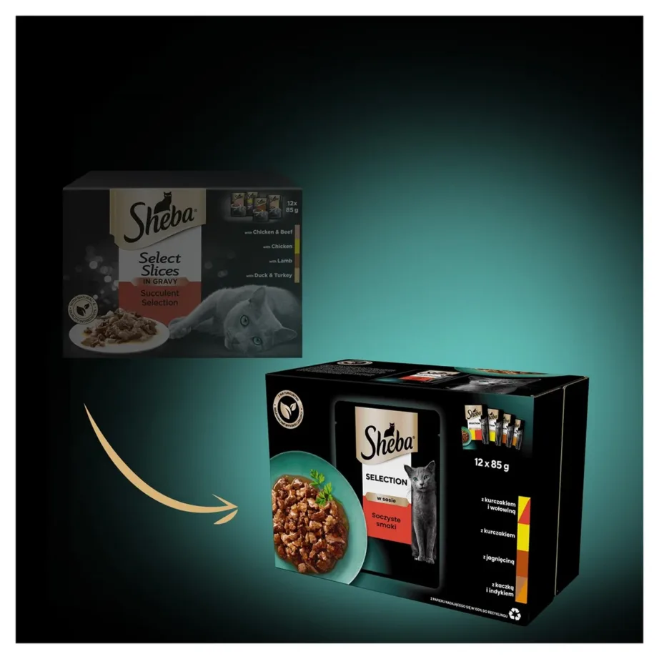 Sheba Selection in Sauce Juicy Flavours 12 x 85g märgtoit kana, veise, kalkuni ja lambaga täiskasvanud kassile – 4