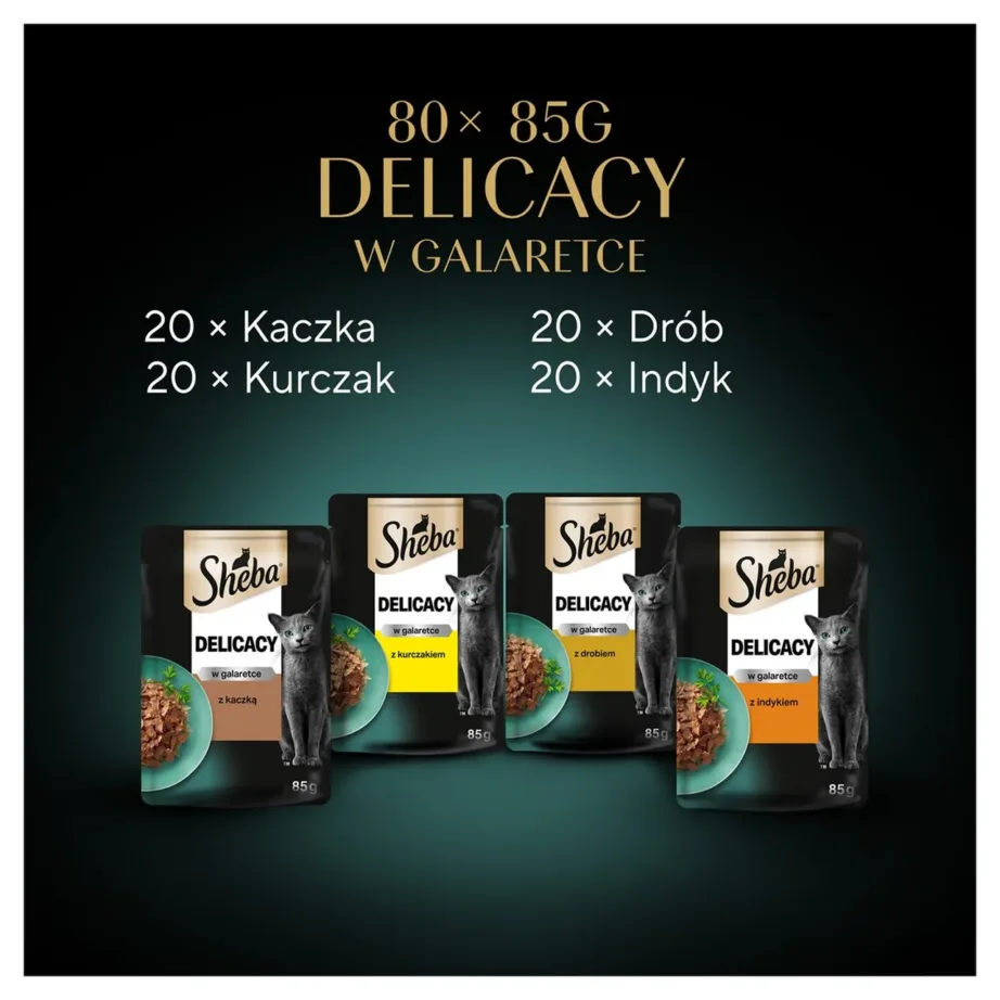 Sheba Delicacy 80x85g linnuliha, pardi ja kalkuni tarretises märgtoit täiskasvanud kassile – 9
