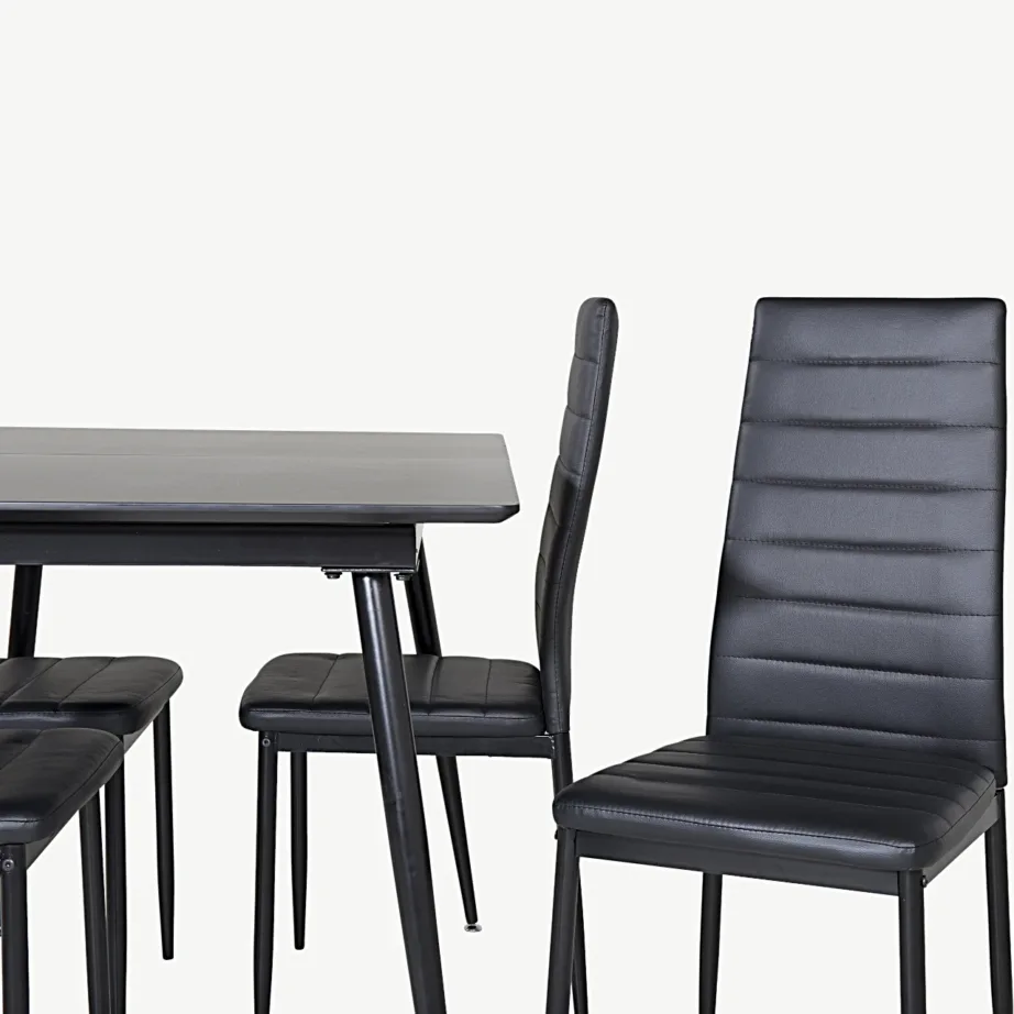 Silar söögitoakomplekt musta MDF-laua ja PU-kattega toolidega, GR19598 – 3