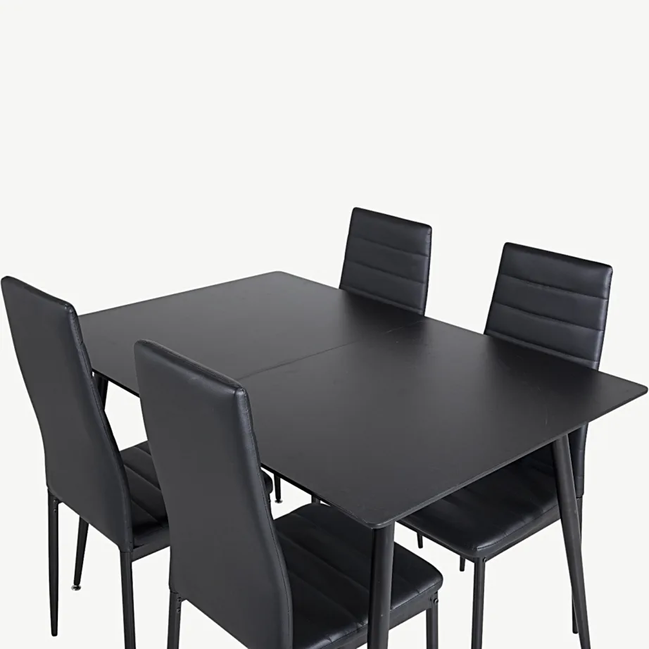 Silar söögitoakomplekt musta MDF-laua ja PU-kattega toolidega, GR19598 – 4