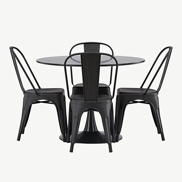 Glade ümmargune söögigrupi komplekt (musta MDF-lauaga ja mustadest terastoolidest, ø100 cm) - GR23146