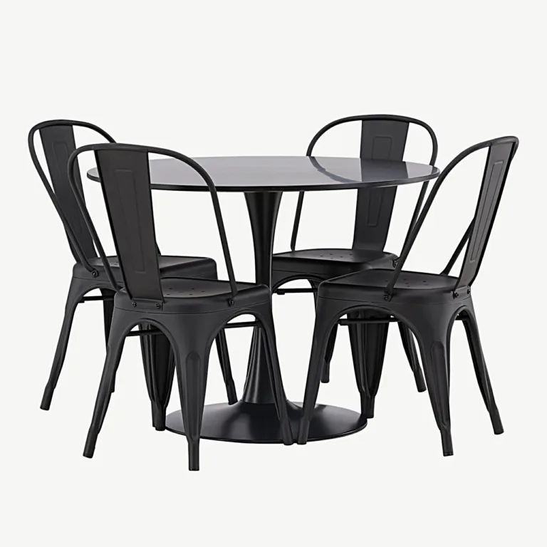 Glade ümmargune söögigrupi komplekt (musta MDF-lauaga ja mustadest terastoolidest, ø100 cm) - GR23146
