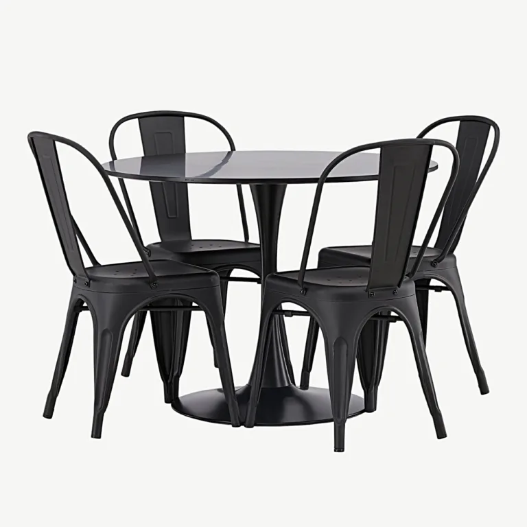 Glade ümmargune söögigrupi komplekt (musta MDF-lauaga ja mustadest terastoolidest, ø100 cm) - GR23146