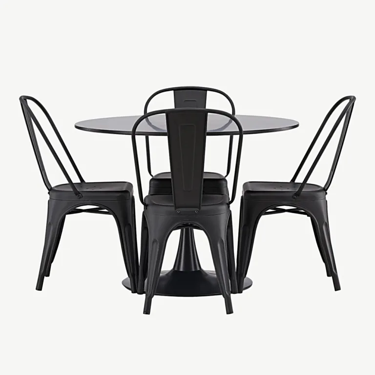 Glade ümmargune söögigrupi komplekt (musta MDF-lauaga ja mustadest terastoolidest, ø100 cm) - GR23146