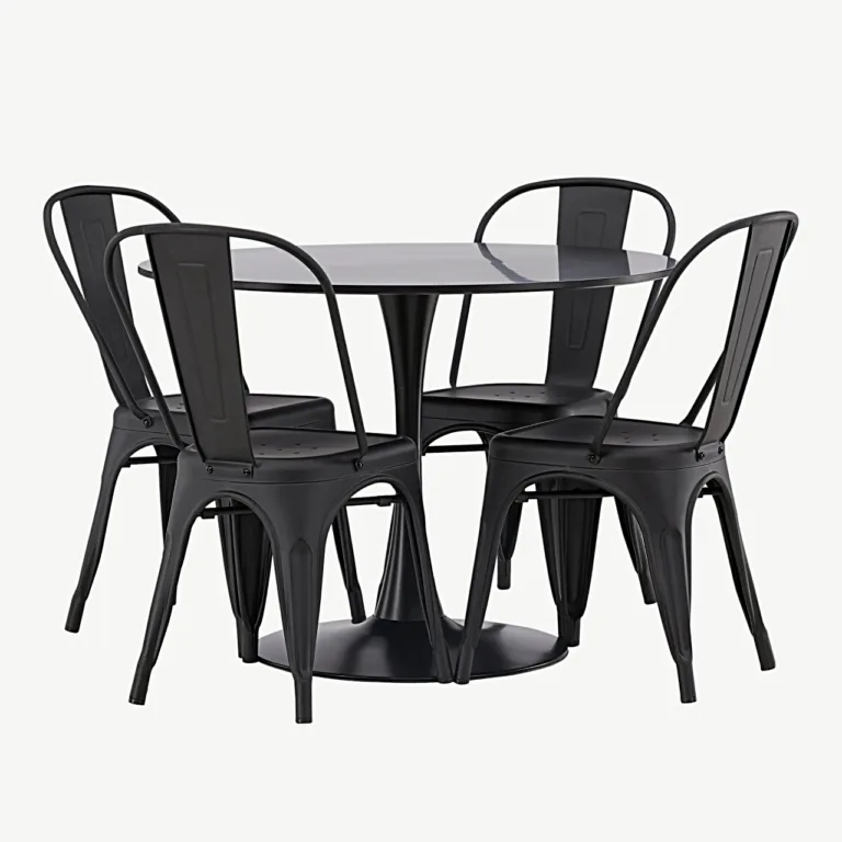 Glade ümmargune söögigrupi komplekt (musta MDF-lauaga ja mustadest terastoolidest, ø100 cm) - GR23146