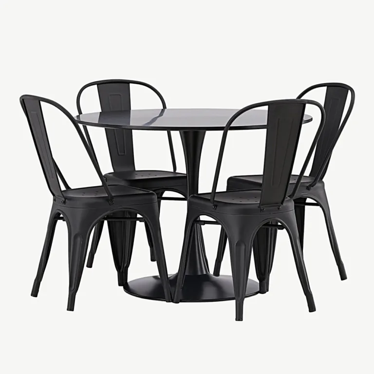Glade ümmargune söögigrupi komplekt (musta MDF-lauaga ja mustadest terastoolidest, ø100 cm) - GR23146