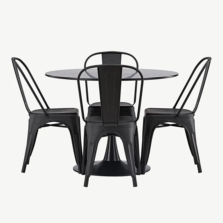 Glade ümmargune söögigrupi komplekt (musta MDF-lauaga ja mustadest terastoolidest, ø100 cm) - GR23146