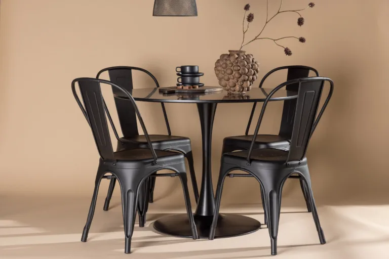 Glade ümmargune söögigrupi komplekt (musta MDF-lauaga ja mustadest terastoolidest, ø100 cm) - GR23146