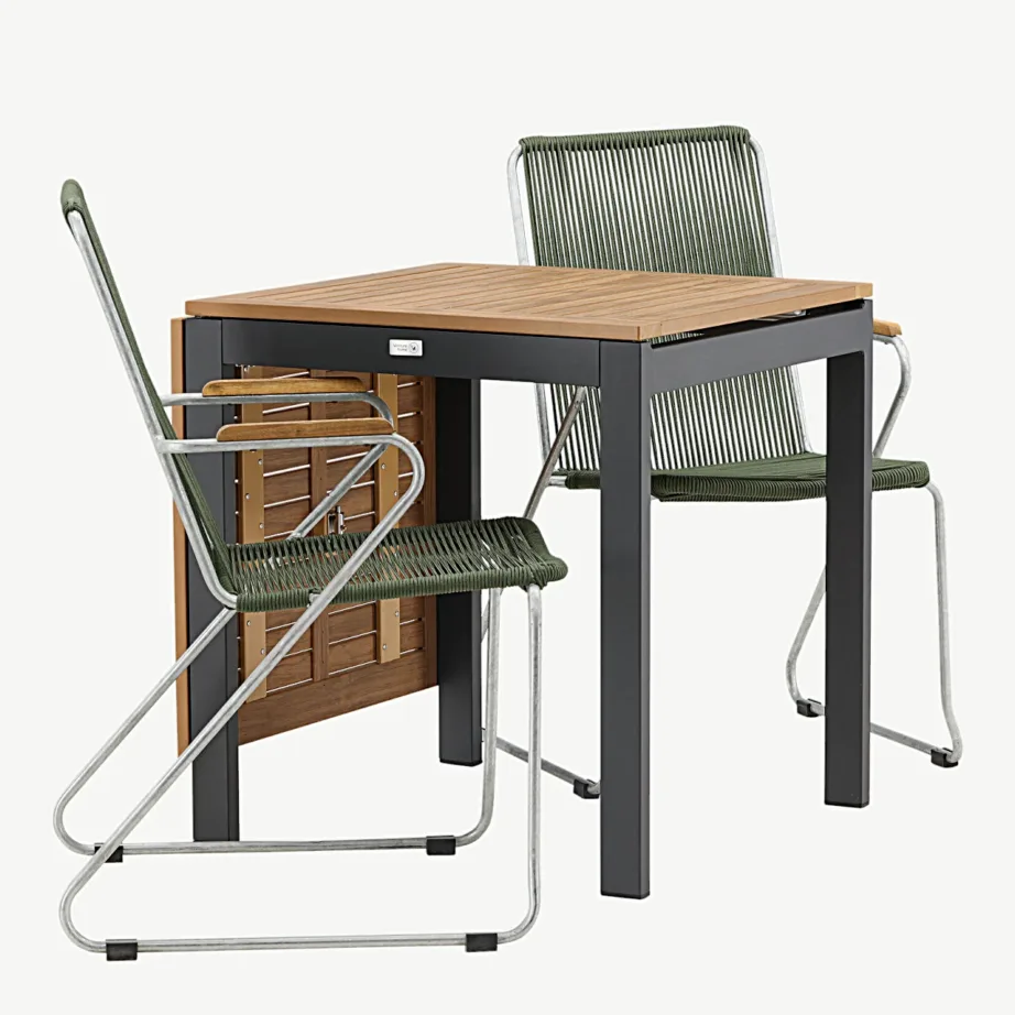 Diego ristkülikukujuline aiakomplekt, pruunist puitplastkomposiidist laud ja rohelised terastoolid, GR23400 – 3