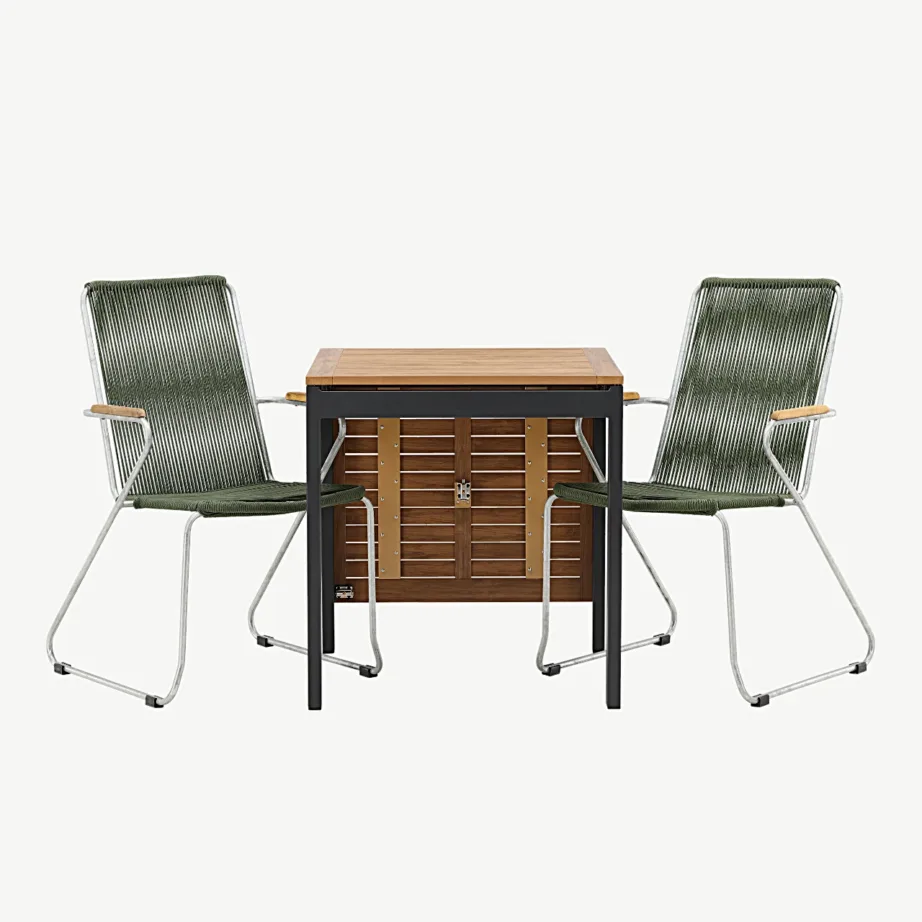 Diego ristkülikukujuline aiakomplekt, pruunist puitplastkomposiidist laud ja rohelised terastoolid, GR23400 – 4
