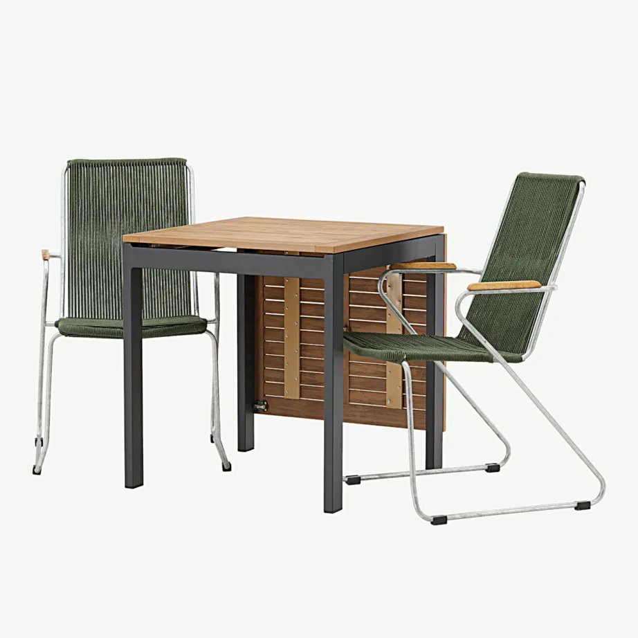 Diego ristkülikukujuline aiakomplekt, pruunist puitplastkomposiidist laud ja rohelised terastoolid, GR23400 – 5