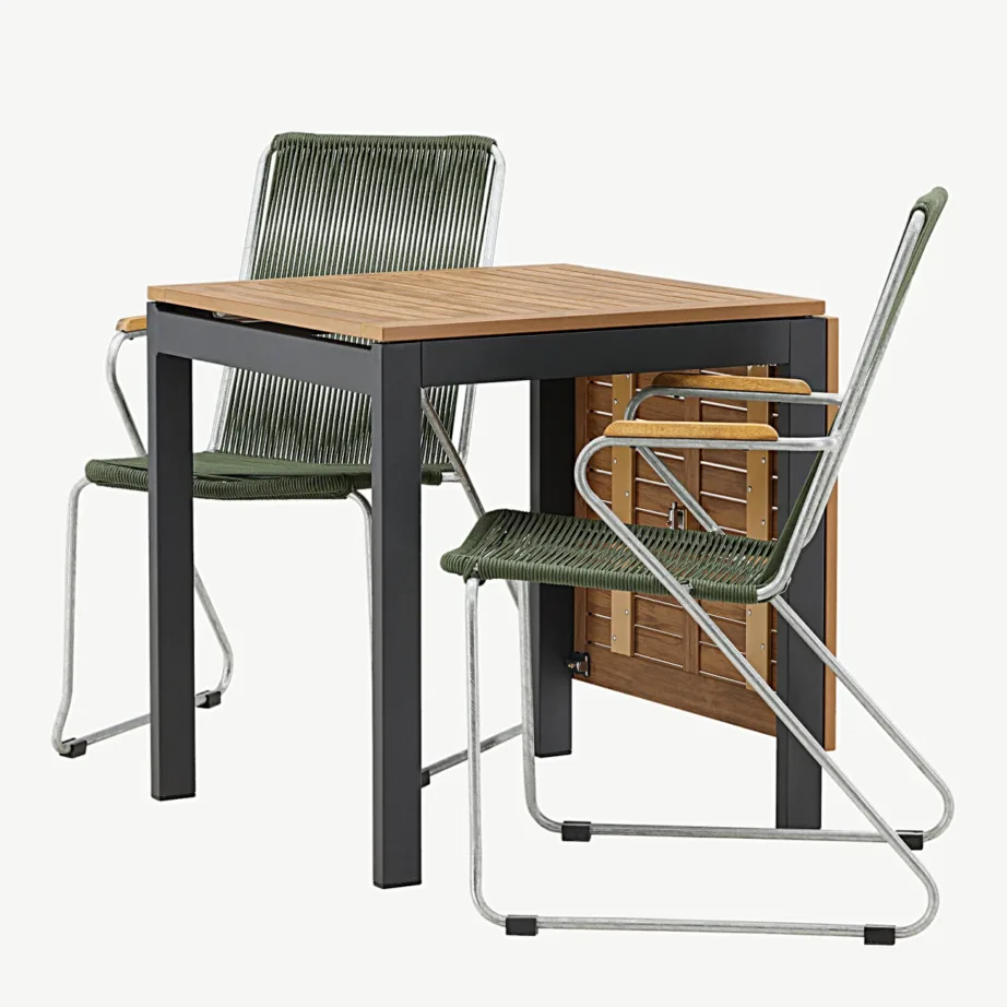 Diego ristkülikukujuline aiakomplekt, pruunist puitplastkomposiidist laud ja rohelised terastoolid, GR23400 – 6