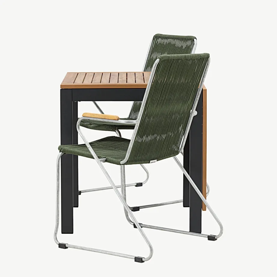 Diego ristkülikukujuline aiakomplekt, pruunist puitplastkomposiidist laud ja rohelised terastoolid, GR23400 – 7