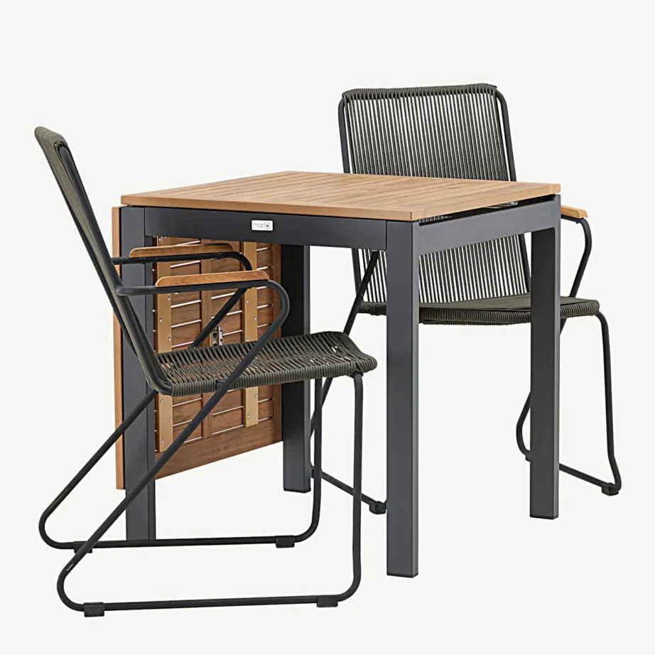 Ristkülikukujuline Diego välikohvilaud (WPC, alumiinium, pikendatav) ja Bois söögitool (teras, tumehall köis) – väike terrassimööbli komplekt, GR23401 – 3