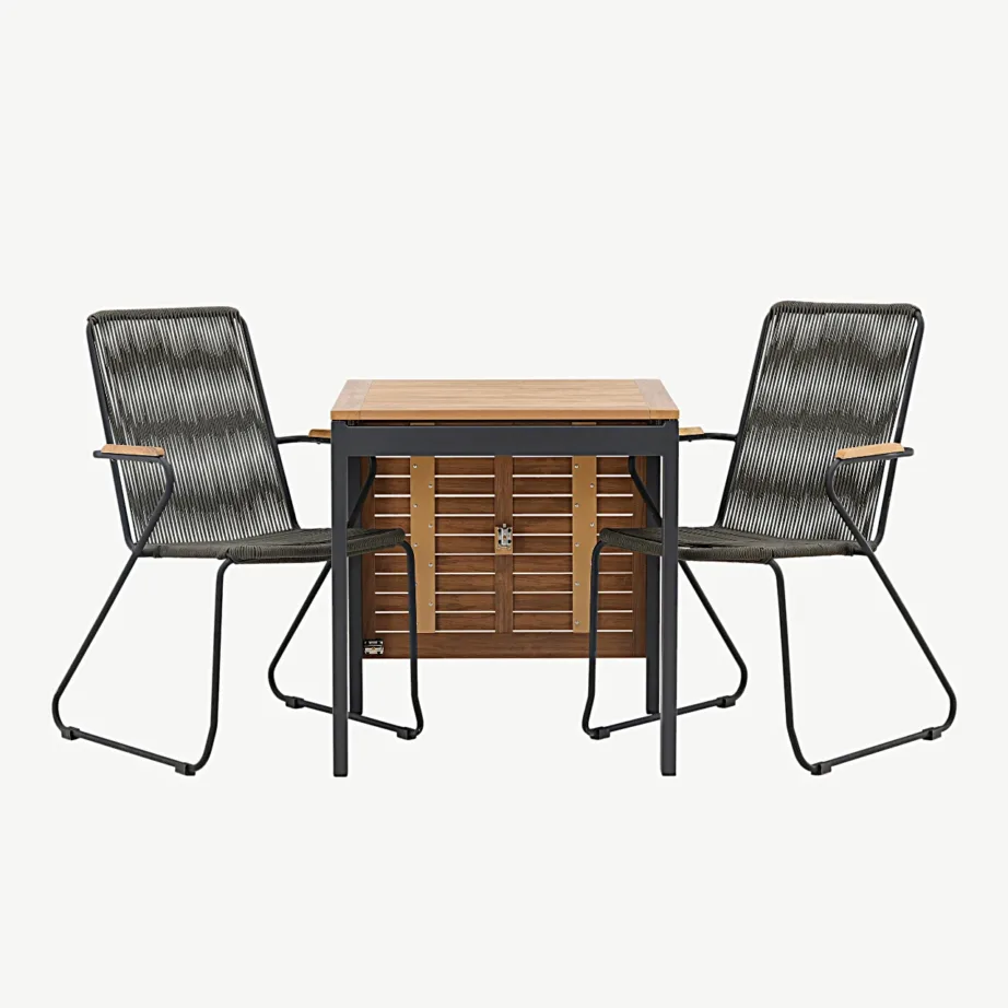 Ristkülikukujuline Diego välikohvilaud (WPC, alumiinium, pikendatav) ja Bois söögitool (teras, tumehall köis) – väike terrassimööbli komplekt, GR23401 – 4